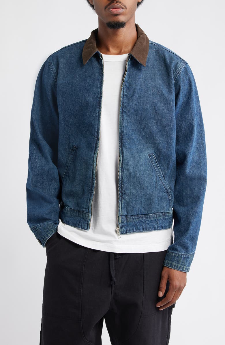 BDG Urban Outfitters Denim Harrington Jacket with Corduroy Collar, Main, color, Denim Blue