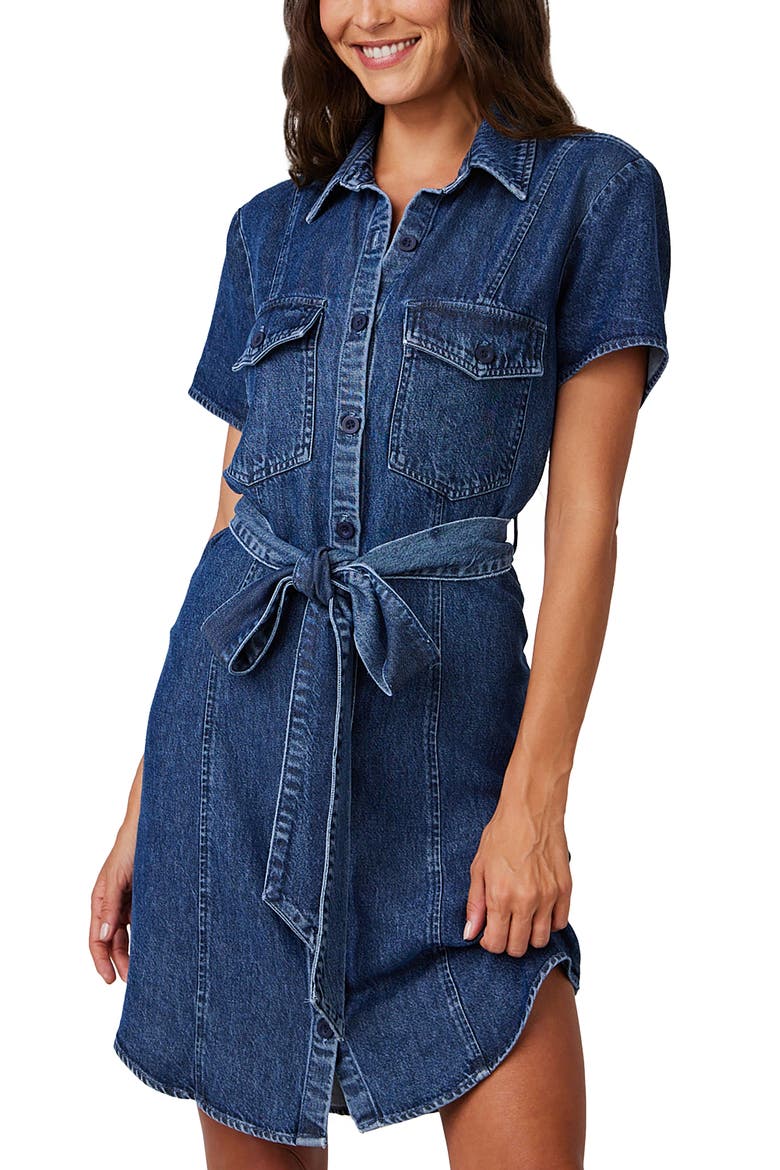 Short Sleeve Denim Shirtdress, Alternate, color, HORIZON WASH
