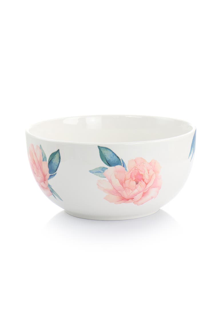 3 Piece Fine Ceramic Floral Bowl Set, Alternate, color, White