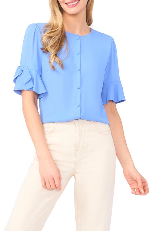 Bow Sleeve Button-Up Top