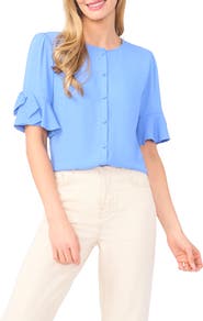 CeCe Bow Sleeve Button-Up Top