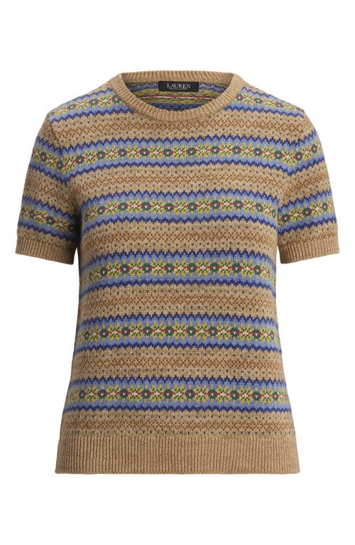 Ralph Lauren Lauren Fair Isle Short Sleeve Cotton & Linen Sweater In Brown Multi