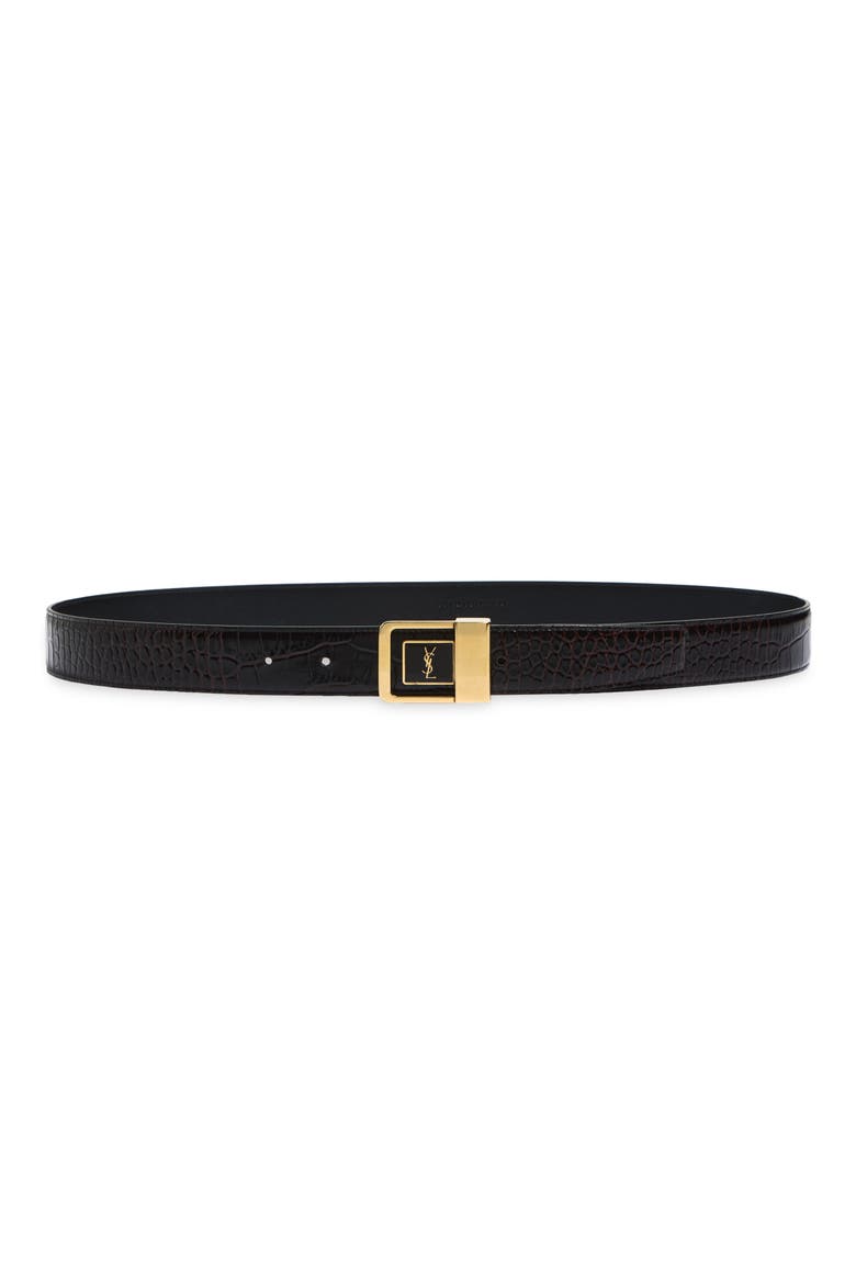 La 66 Buckle Croc Embossed Leather Belt, Main, color, FONDENTE/ FONDENTE
