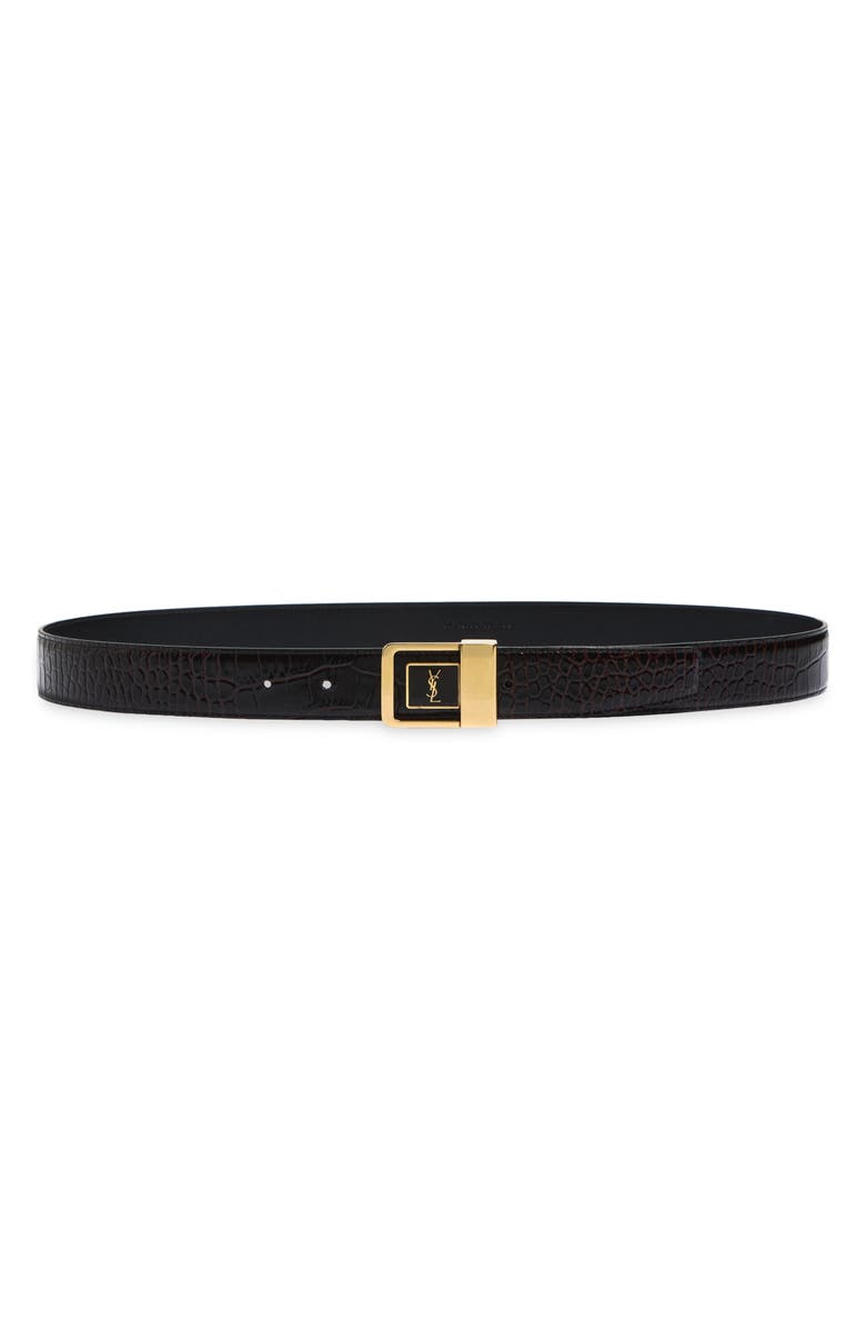 Saint Laurent La 66 Buckle Croc Embossed Leather Belt, Main, color, Fondente/ Fondente