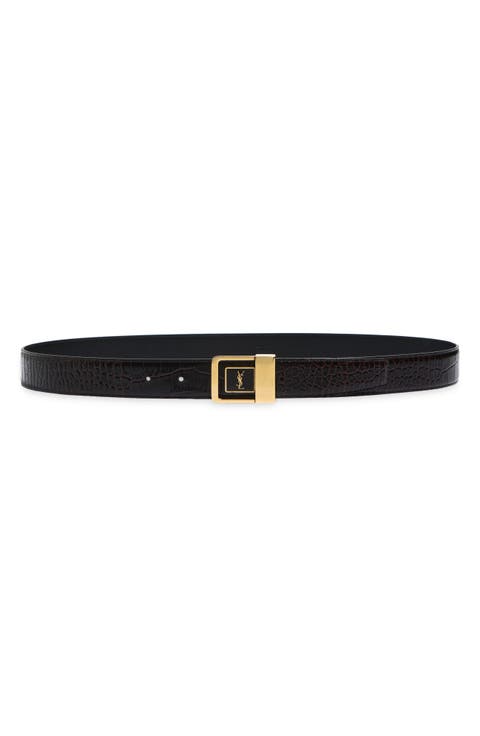 La 66 Buckle Croc Embossed Leather Belt