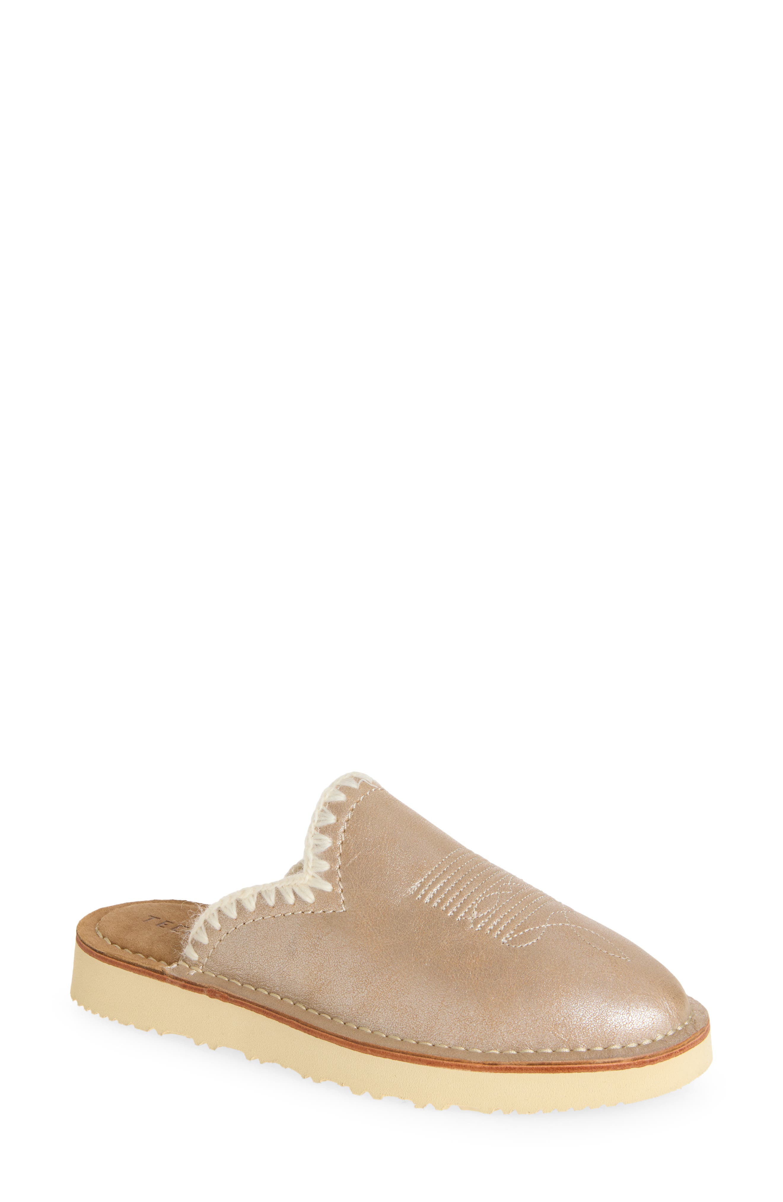 The Olivia Brown Genuine Shearling Lined Mule, Main, color, PLATINO
