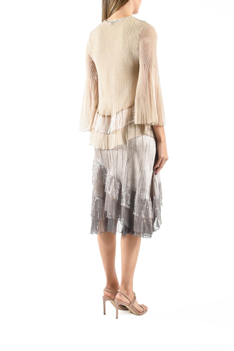 Lace Trim Tiered Charmeuse & Chiffon Cocktail Dress with Jacket, Alternate, color, BEACH CAFE OMBRE