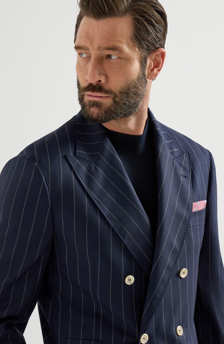 Brunello Cucinelli Wide chalk stripe blazer, Alternate, color, Blue