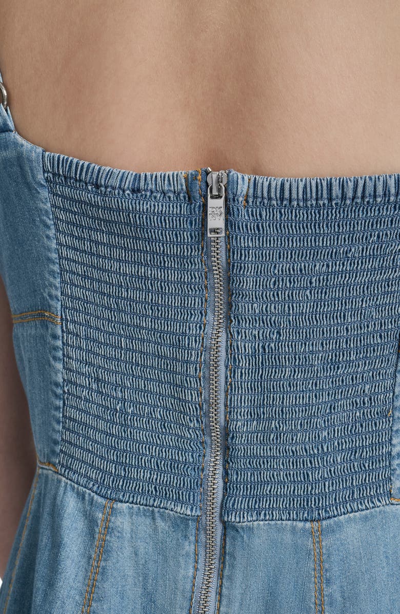 DKNY Cotton Blend Denim Fit & Flare Midi Dress, Alternate, color, Downtown W