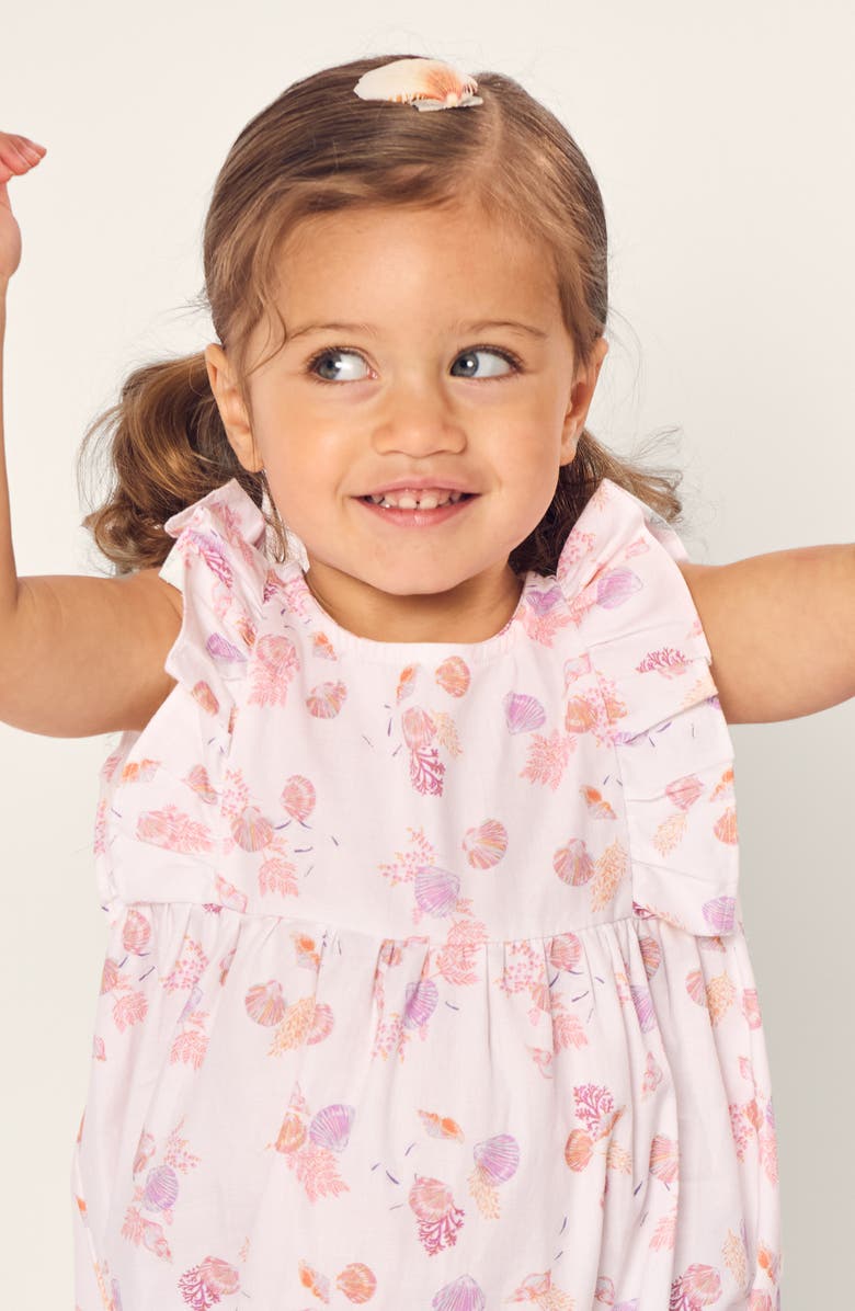 Petite Plume Shell Print Bubble Romper, Alternate, color, White