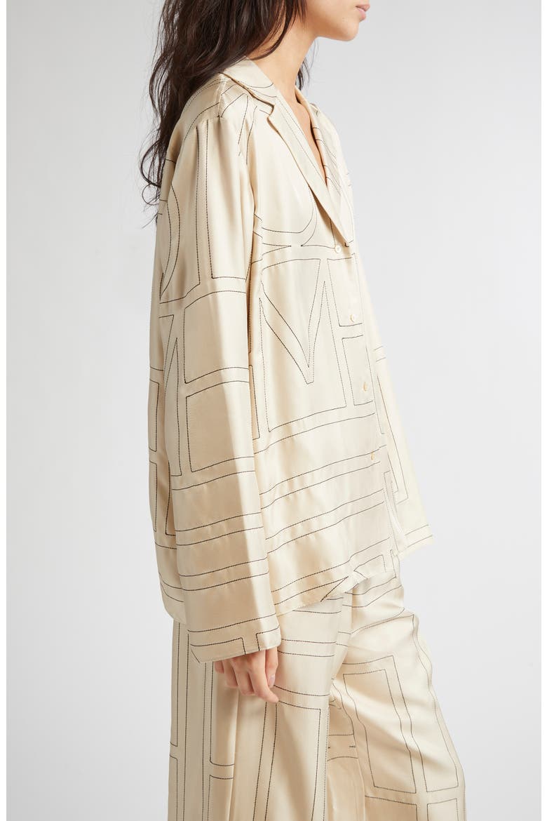 Totême Monogram Silk Pajama Top, Alternate, color, IVORY MONOGRAM
