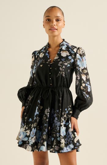Vienna Lace Trim Belted Long Sleeve Shirtdress