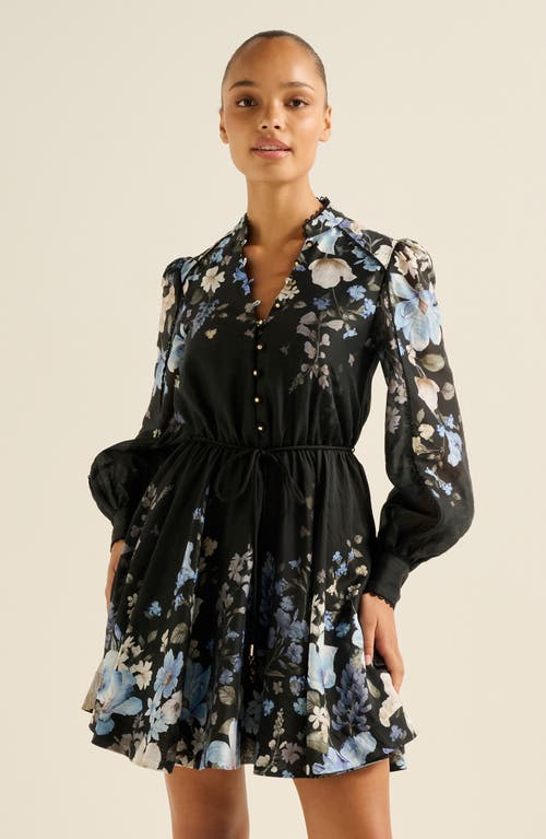 Ever New Vienna Lace Trim Belted Long Sleeve Shirtdress In Black
