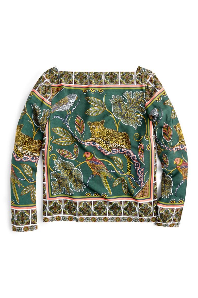 Ornate Jungle Print Boat Neck Drapey Top, Alternate, color, GREEN MULTI