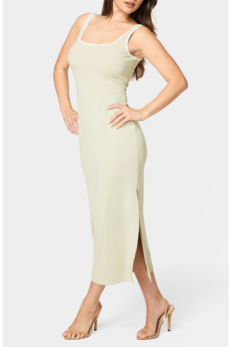 Contrast Square Neck Ribbed Maxi Tank Dress, Alternate, color, SAGE/ WHITE
