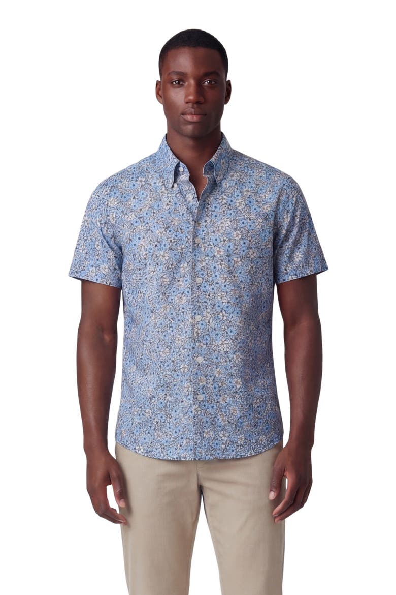 Floral Field Mens Printed Button Up Shirt, Main, color, FLORAL FIELD BLUE