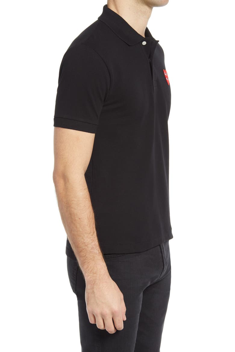 Layered Hearts Short Sleeve Appliqué Polo, Alternate, color, BLACK