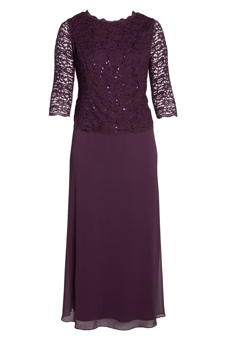 Mock Two-Piece A-Line Gown, Alternate, color, DEEP PLUM