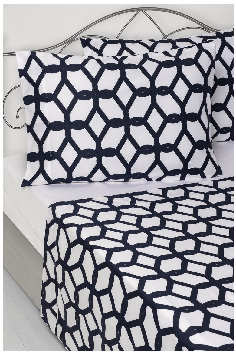 Chain Link Print Cotton Sateen Sheet Set, Alternate, color, NAVY