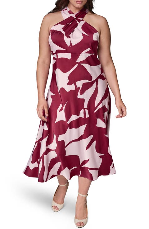 halter plus size sheath dress Final Sale Plus Size Halter BodyCon Dress with Bottom Fringe in Red