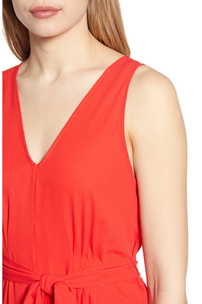Riley V-Neck Pleat Dress, Alternate, color, AURORA/ RED