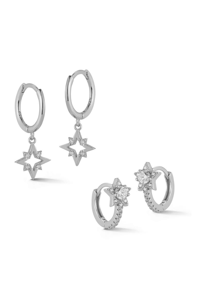 Star Hoop Earrings Set, Main, color, SILVER