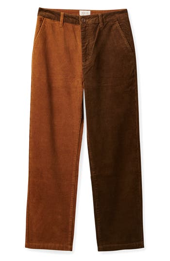Brixton Victory Colorblock Corduroy Wide Leg Pants In Brown