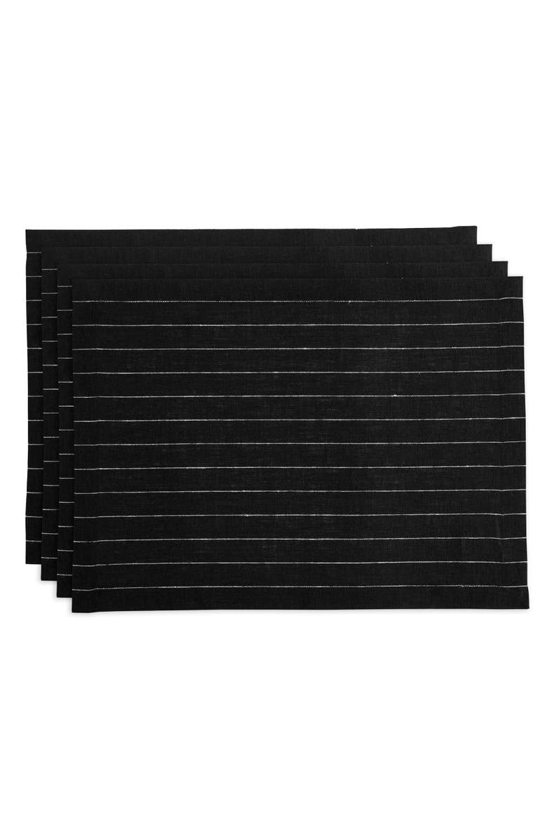 Solino Home Linen Placemats - Pinstripe, 14" x 19" Inch, Main, color, Black And White