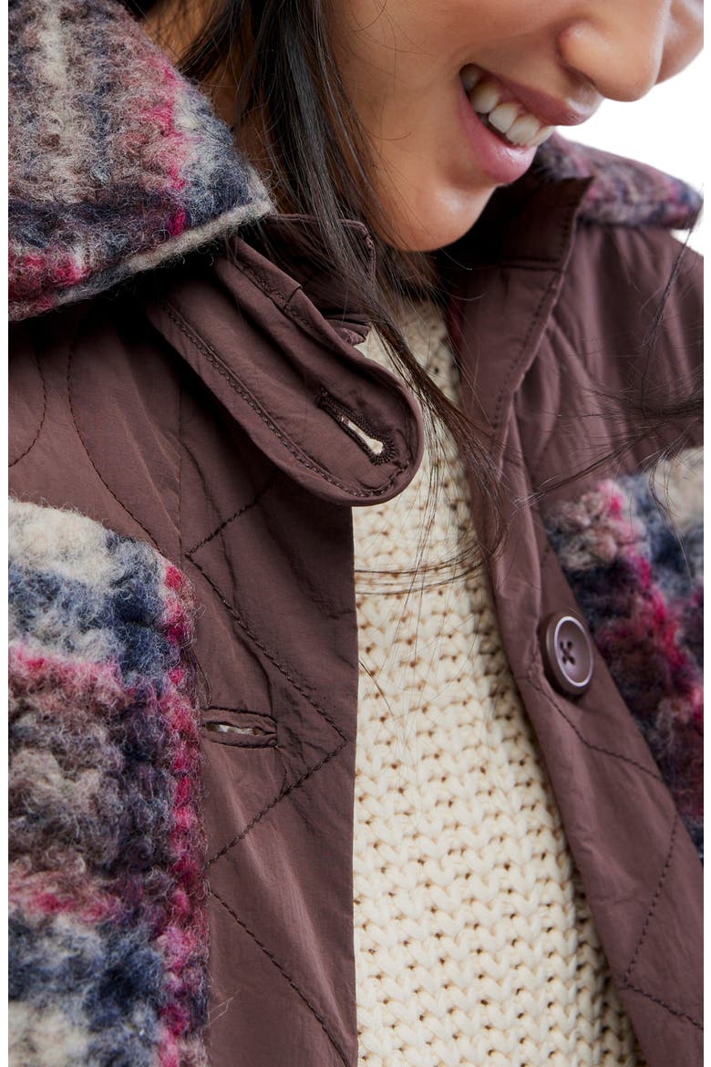 Sana Quilted Plaid Fleece Bomber Jacket, Alternate, color, POMEGRANATE COMBO