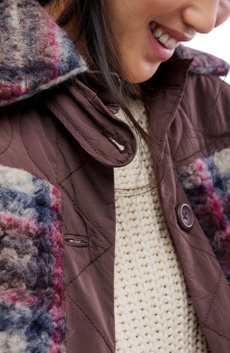 Free People Sana Quilted Plaid Fleece Bomber Jacket, Alternate, color, Pomegranate Combo