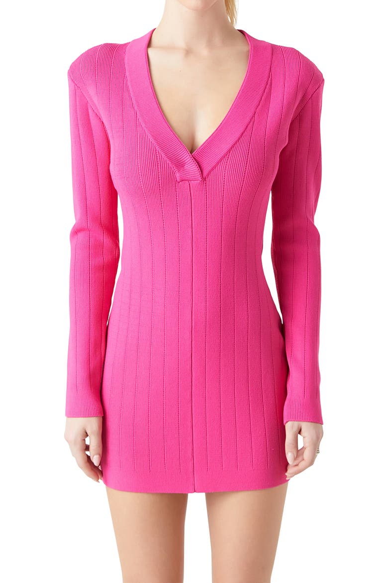 Power Shoulder Long Sleeve Knit Minidress, Alternate, color, PINK