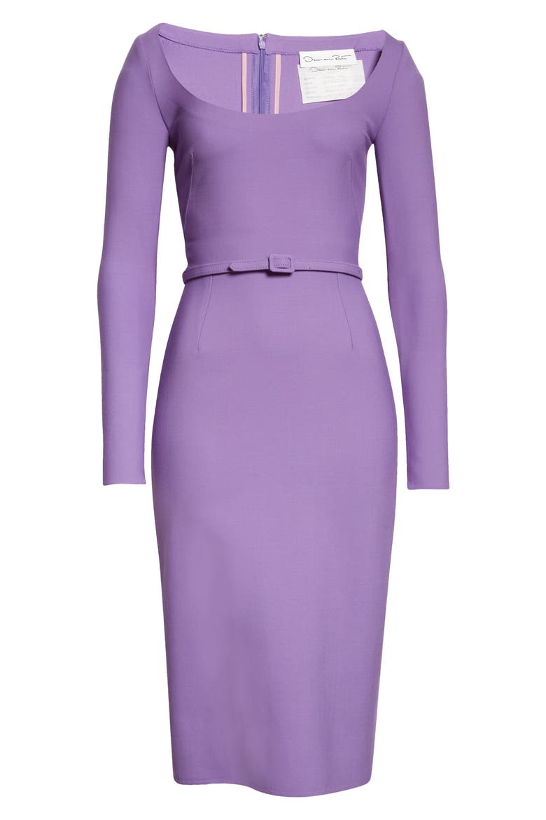 Scoop Neck Belted Long Sleeve Stretch Wool Blend Dress, Alternate, color, AMETHYST
