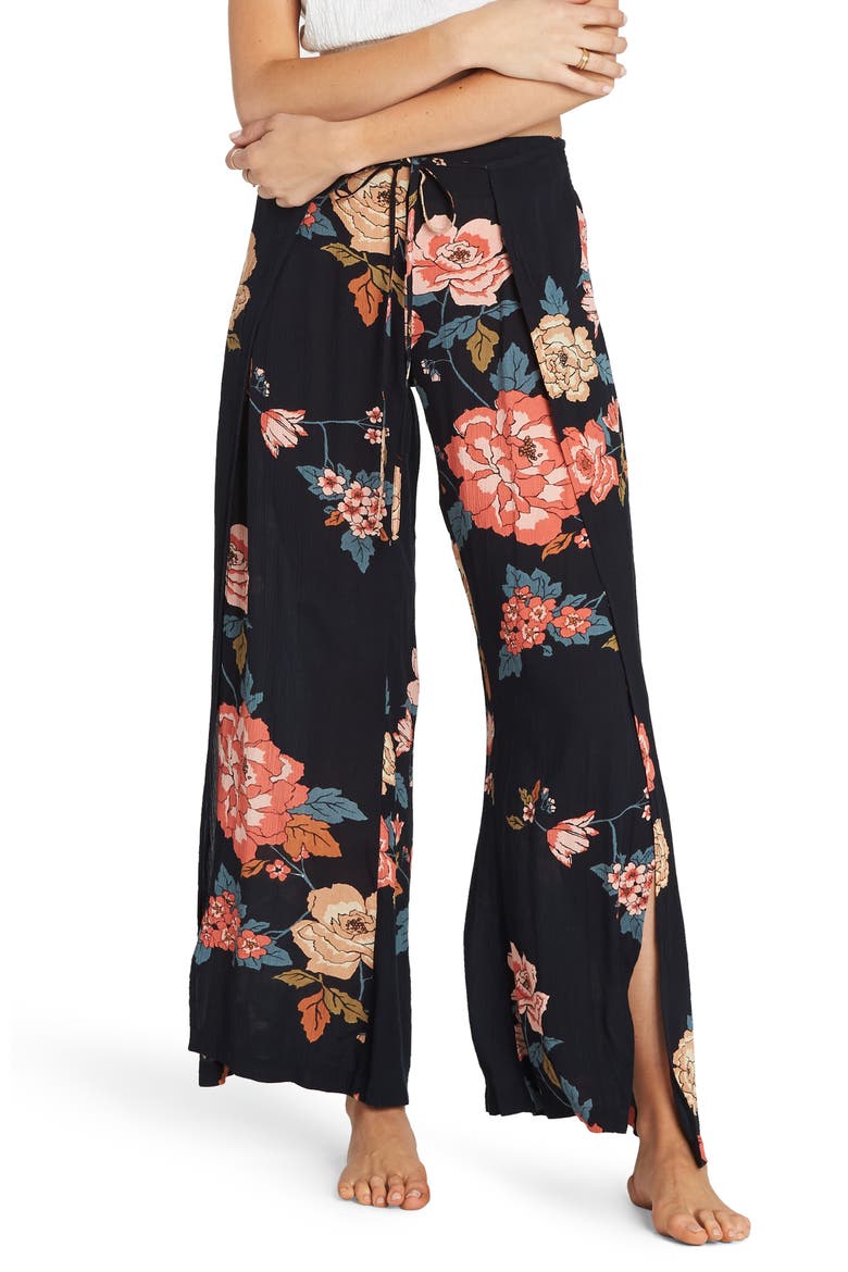 Adventure Spirit Print Wrap Front Pants, Main, color, BLACK
