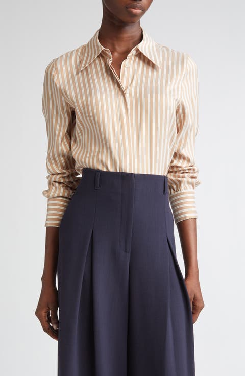 Stripe French Cuff Silk Button-Up Shirt