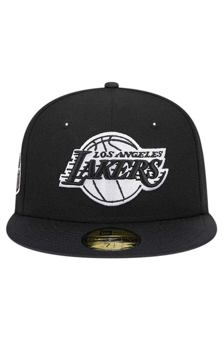 New Era Men's New Era Black Los Angeles Lakers Active Satin Visor 59FIFTY Fitted Hat, Alternate, color,