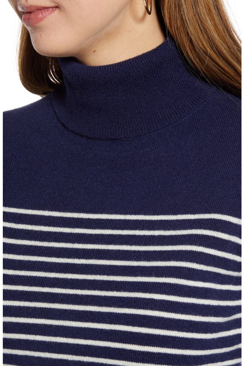 Stripe Wool & Cashmere Turtleneck Sweater, Alternate, color, NAVY- IVORY STRIPE