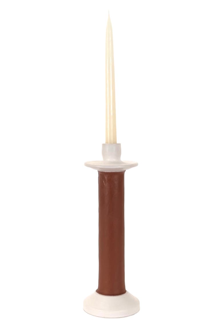 Leather Wrapped Candle Holder, Alternate, color, White