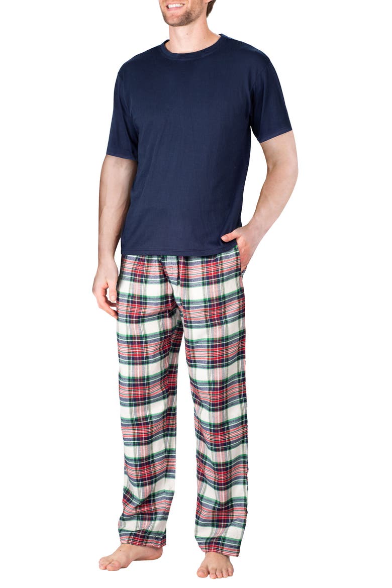 Knit Brushed Grid Flannel Pajamas, Alternate, color, TARTAN PLAID