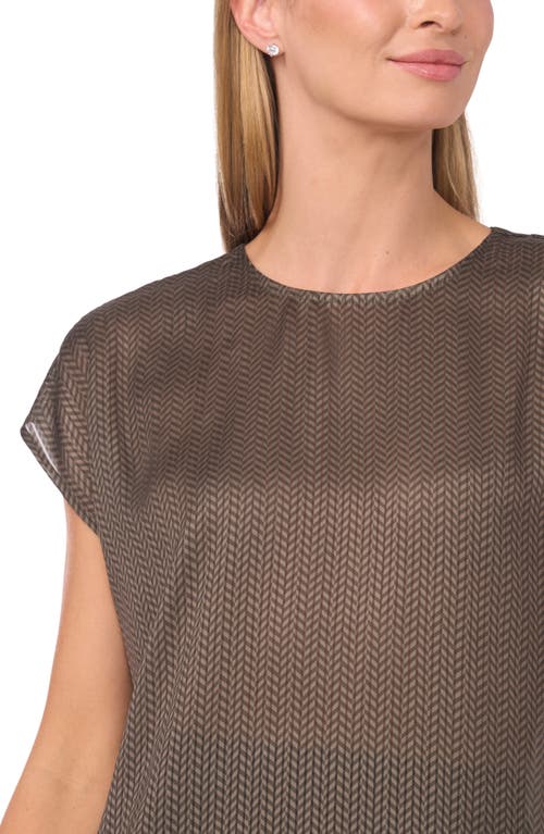 Halogenr Halogen(r) Herringbone Print Cap Sleeve Shell In Brown