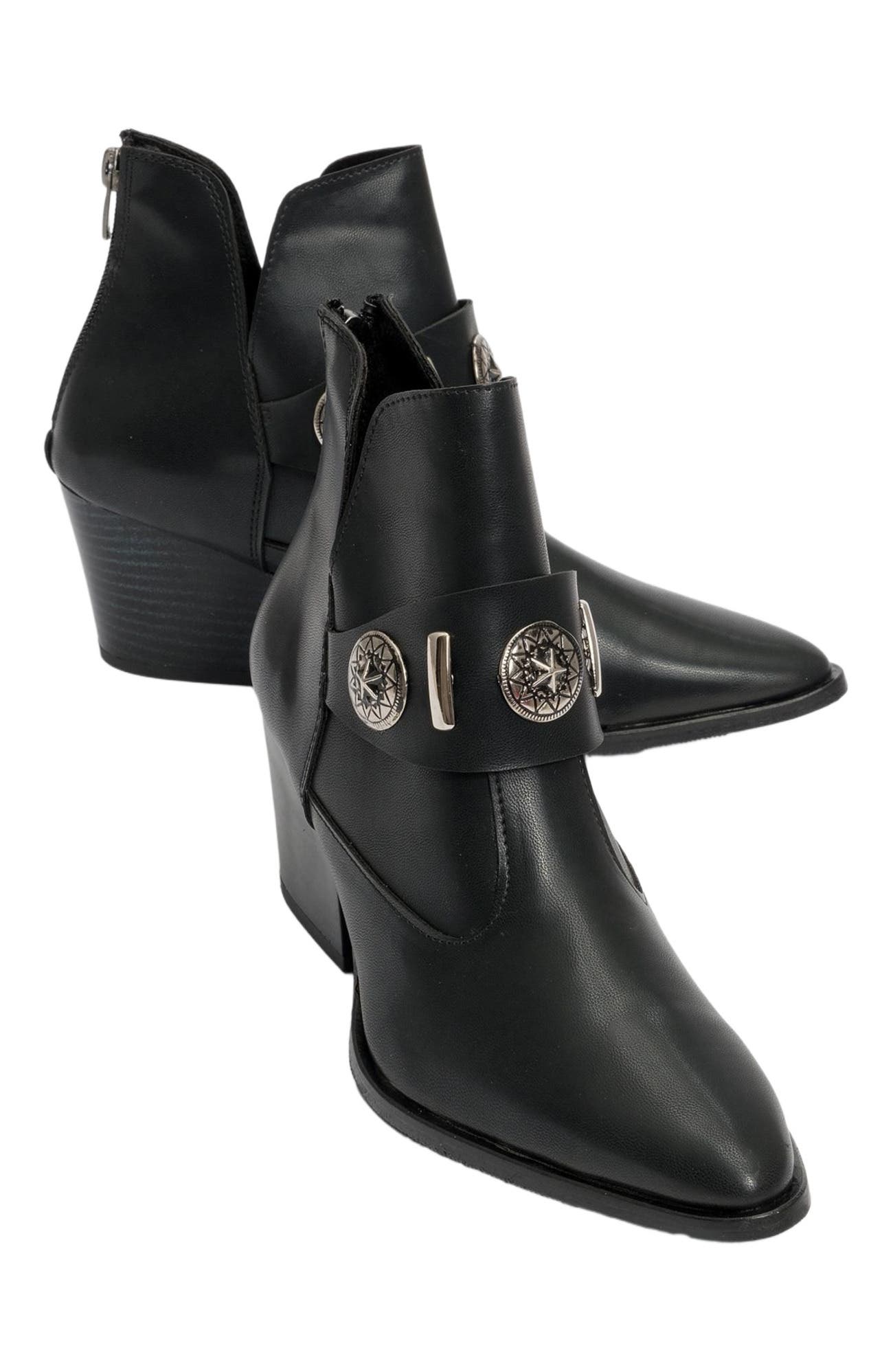 Prologue Shoes Kenda Buckle Block Heel Boot, Main, color, Black Faux Leather