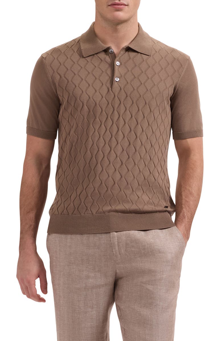 Bugatchi Wave Stitch Cotton Knit Polo, Main, color, Taupe