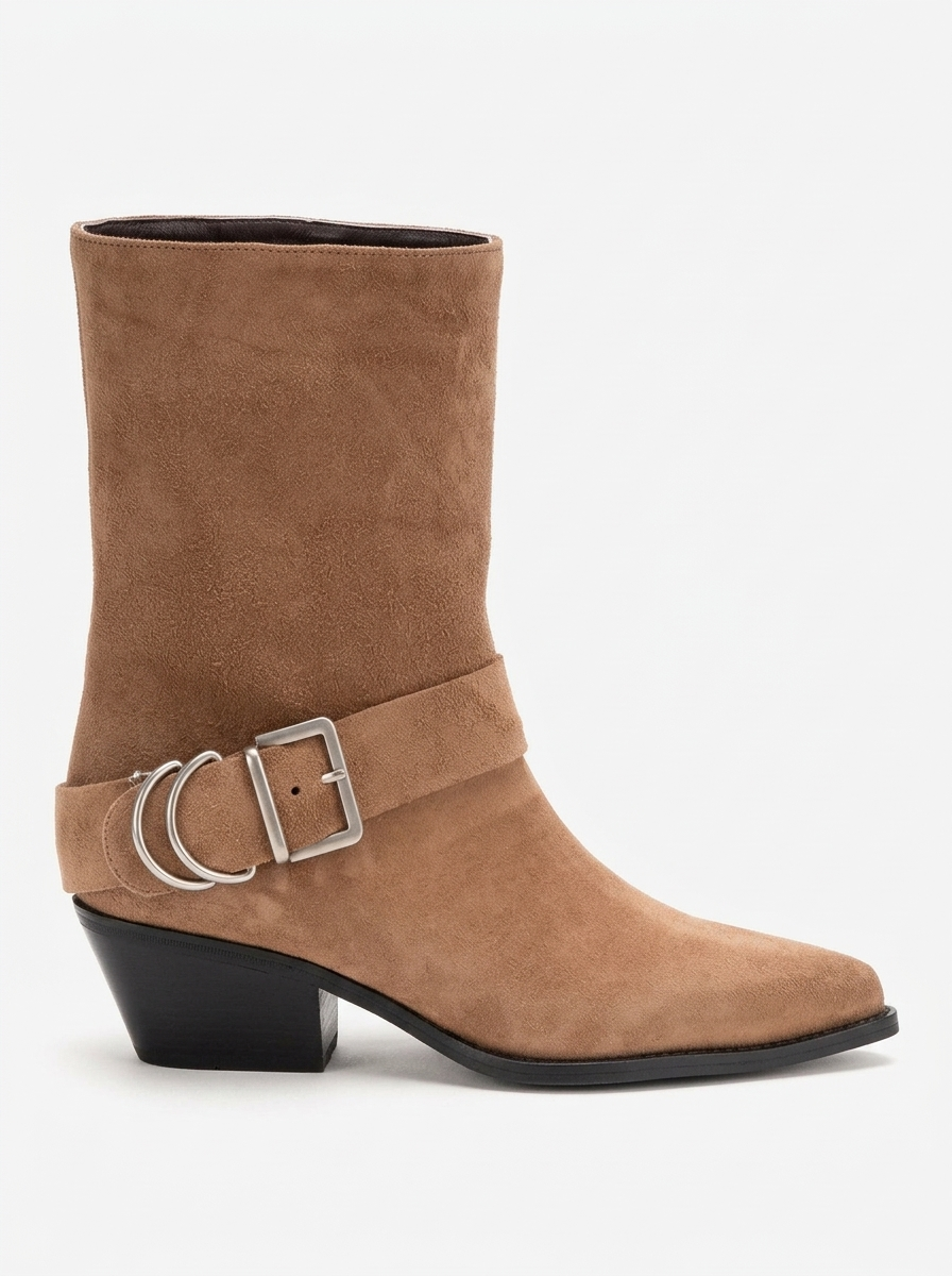 Velmor Leather Buckle Western Boot, Alternate, color, Cognac Suede