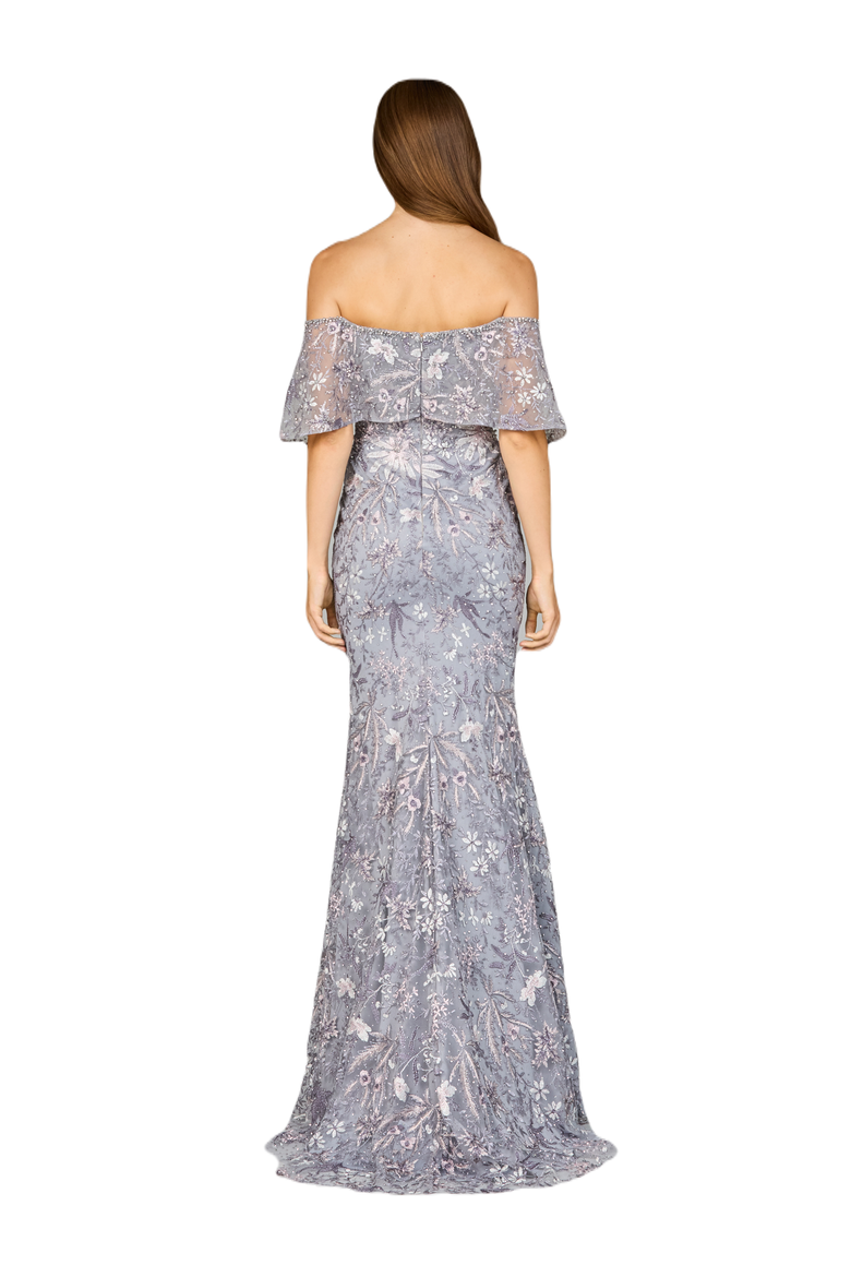 Elegant Off Shoulder Embellished Gown, Alternate, color, SlateMulti