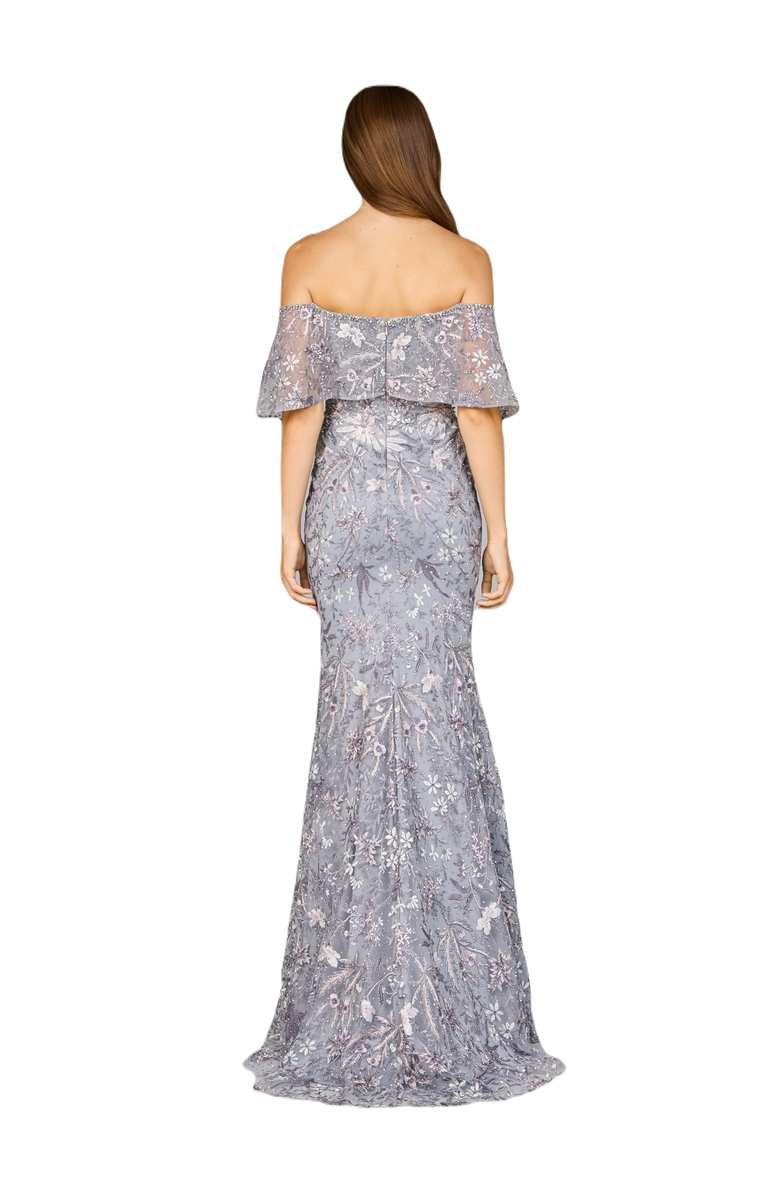 LARA New York Elegant Off Shoulder Embellished Gown, Alternate, color, Slatemulti