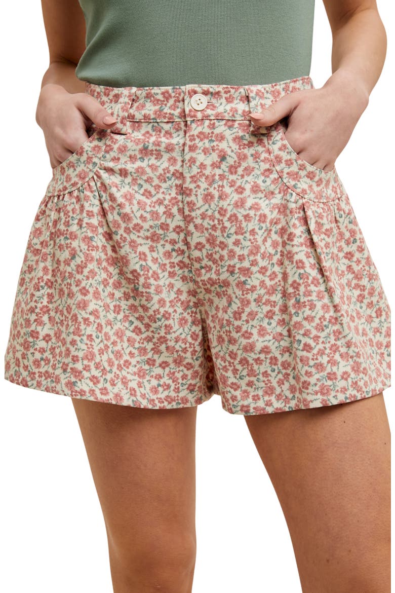 Flora Pleated Shorts, Main, color, CREAM/ MAUVE