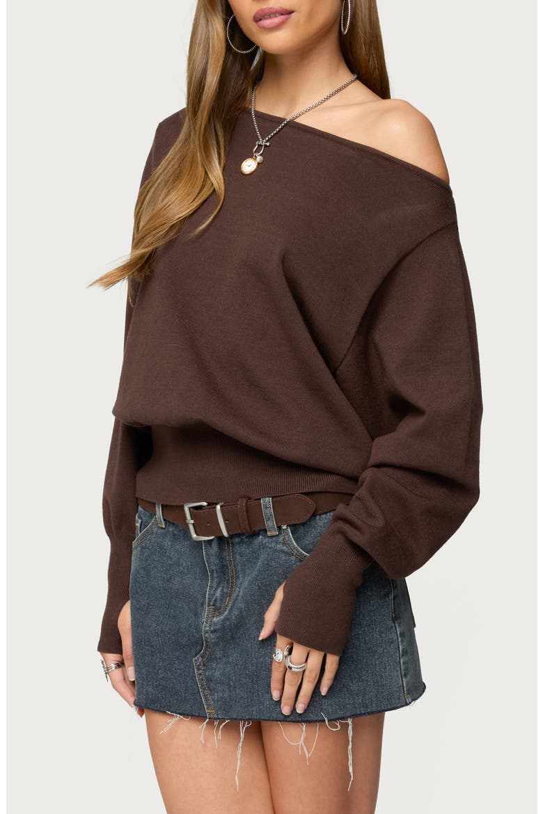 Oversize Off the Shoulder Sweater, Alternate, color, BROWN
