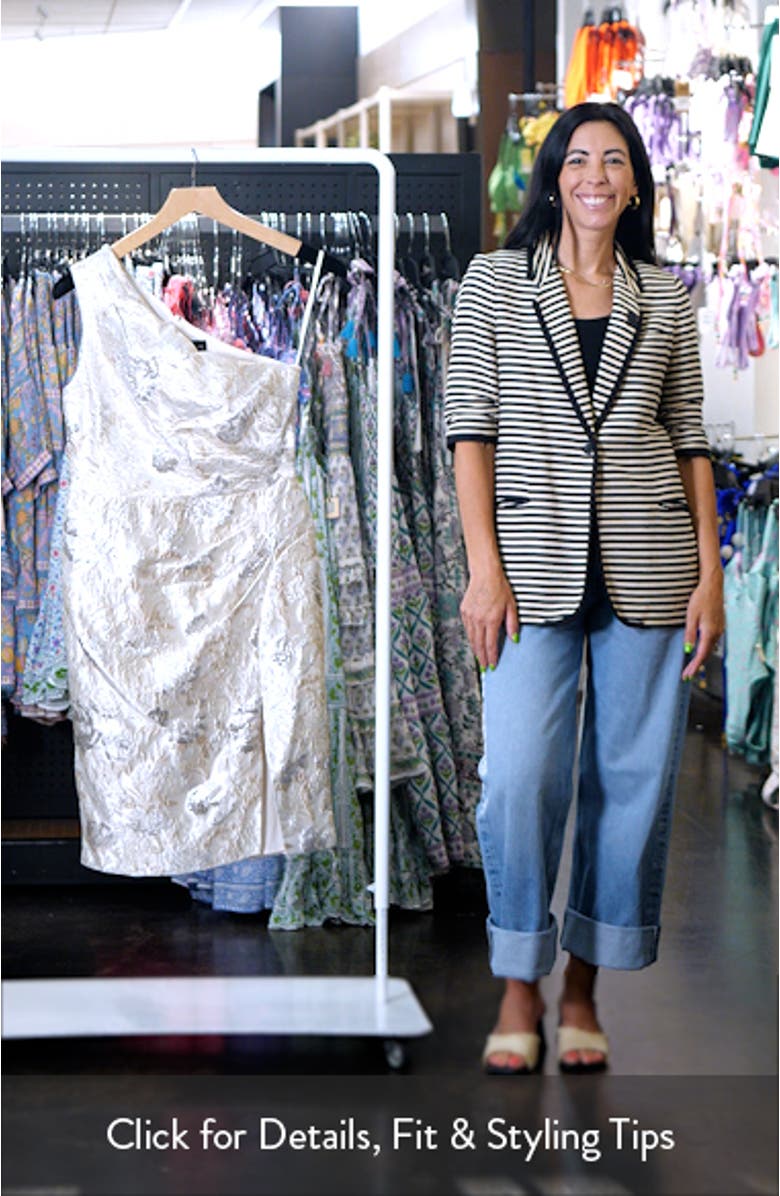 Metallic Floral Jacquard One-Shoulder Sheath Cocktail Dress, sales video thumbnail