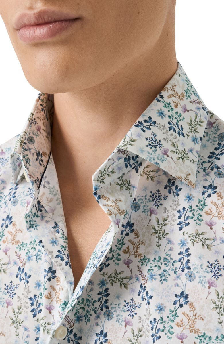 Eton Contemporary Fit Floral Twill Dress Shirt, Alternate, color, Medium Blue