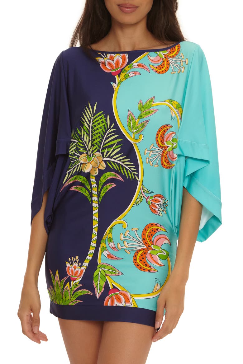 Flamingo Print Cover-Up Dress, Main, color, BLUE MULTI