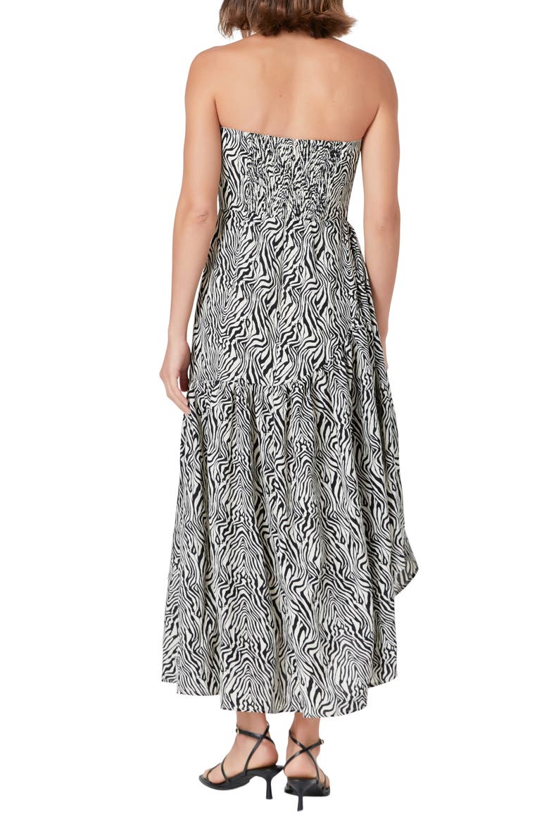 Strapless Asymmetric Hem Cotton Maxi Dress, Alternate, color, IVORY/ BLACK